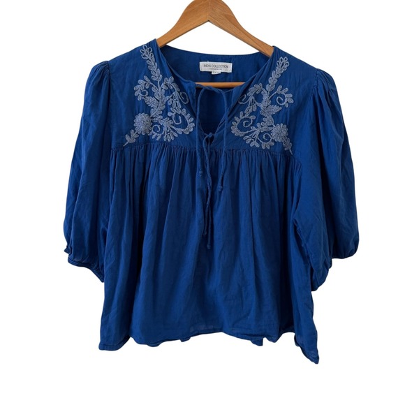 Emerson Fry Tops - Emerson Fry India Embroidered Tunic Top Womens M/L Blue Organic Cotton Boho